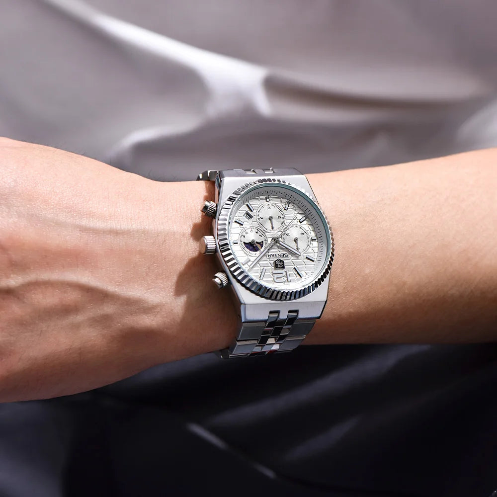 2026new 40mm men's watch top luxury brand quartz watch stainless steel moon phase calendar waterproof luminous men's chronograph