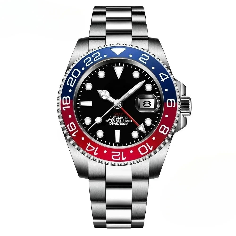 904L Stainless Steel case, for Men Automatic Mechanical Watch, GMT Watches, Sapphire Glass, Black Blue Ceramic