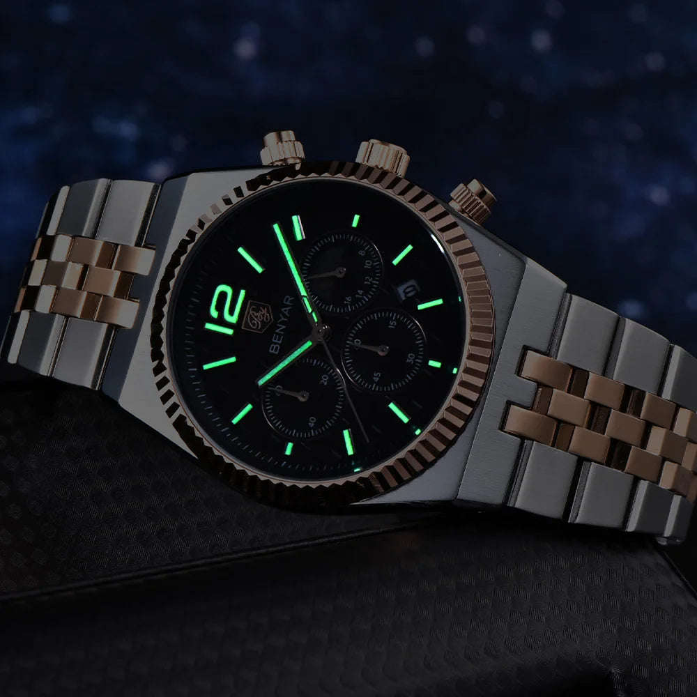 2026new 40mm men's watch top luxury brand quartz watch stainless steel moon phase calendar waterproof luminous men's chronograph