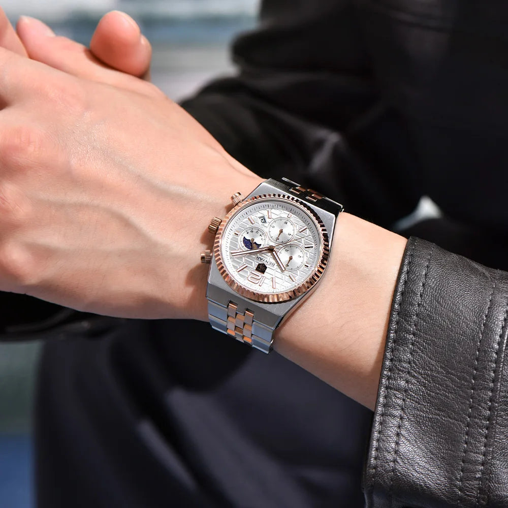 2026new 40mm men's watch top luxury brand quartz watch stainless steel moon phase calendar waterproof luminous men's chronograph